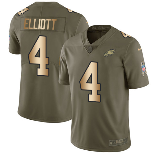Nike Eagles #4 Jake Elliott Olive/Gold Men's Stitched NFL Limited Salute To Service Jersey